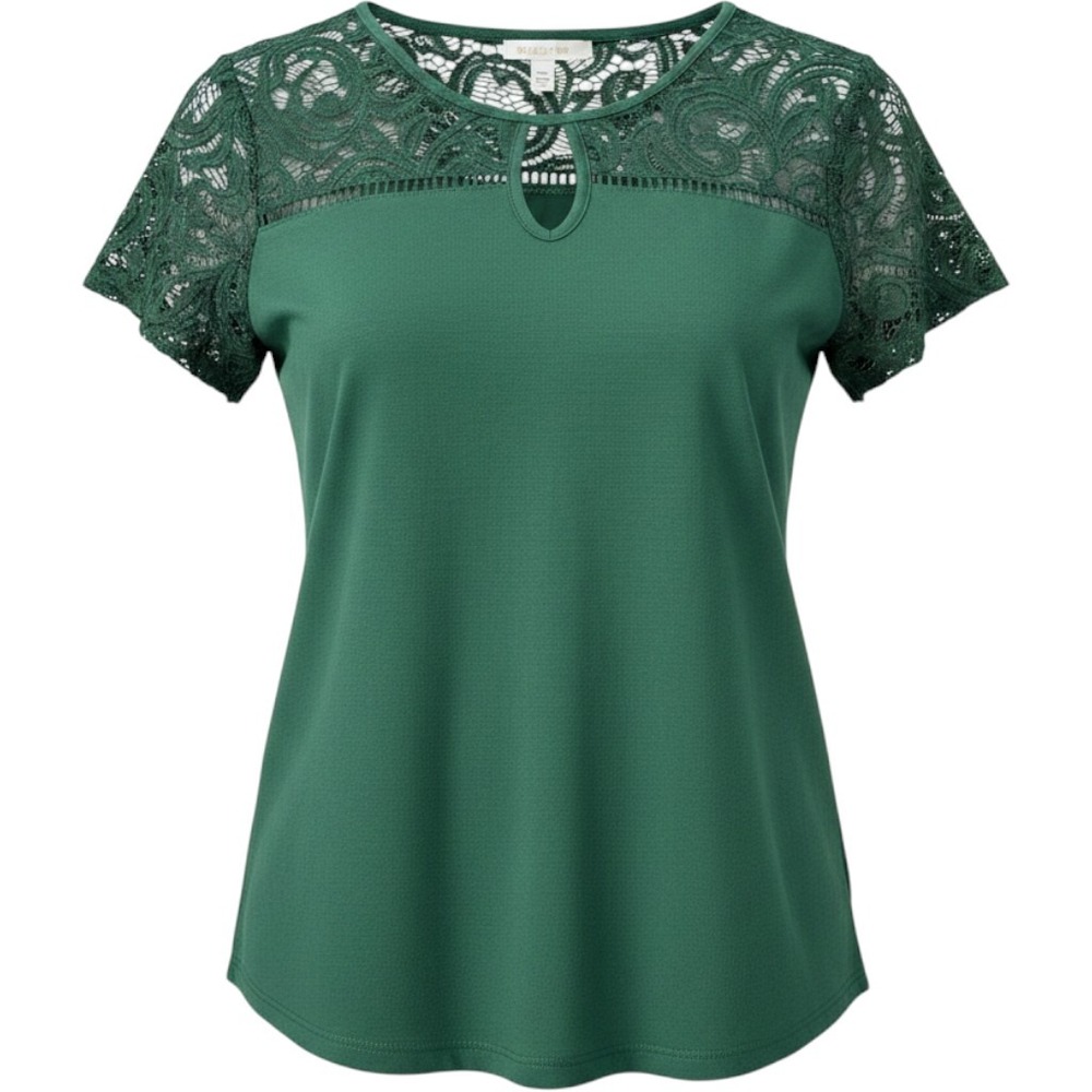 PerSeption Concept Hunter Green Lace Comfy Dainty Top Blouse Shirt‎ Small S